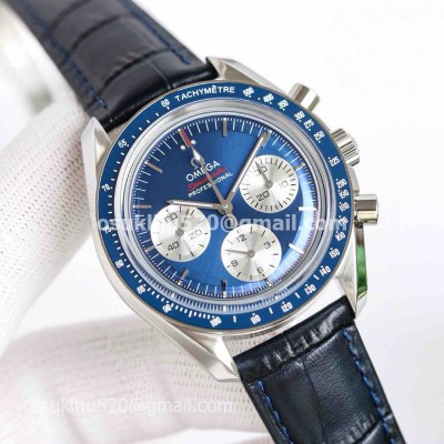 Omega Speedmaster Moonwatch Lederarmband mit blauem Zifferblatt